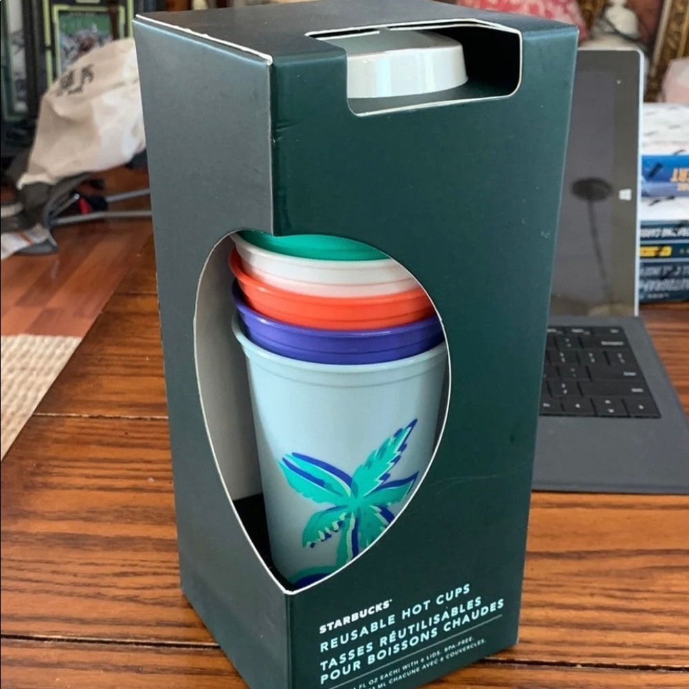 Starbucks 6 🆕 Hawaiian Reusable Coffee Cup + Lids